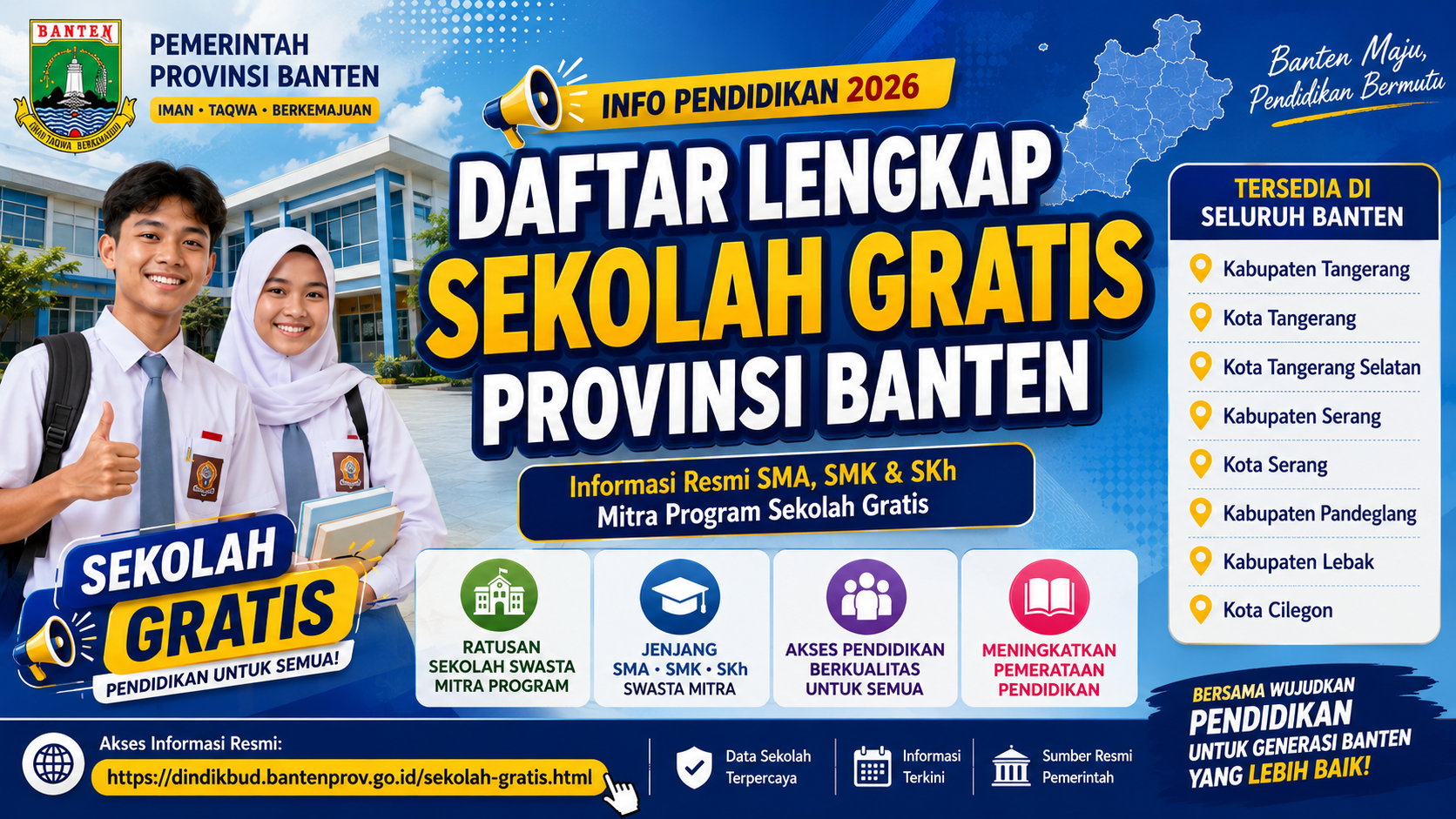 Read more about the article Program Sekolah Gratis Provinsi Banten 2026, Peluang Pendidikan untuk Seluruh Masyarakat Banten